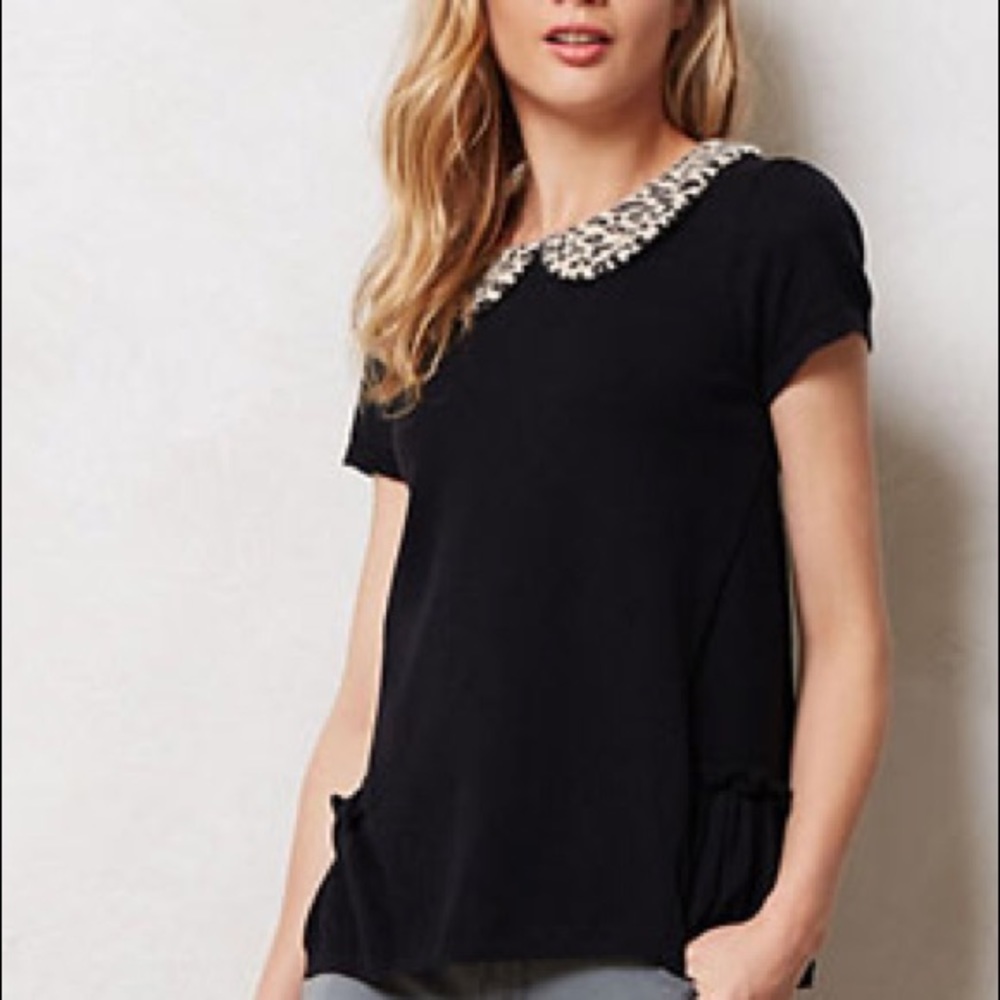 Anthropologie leopard collar knit top